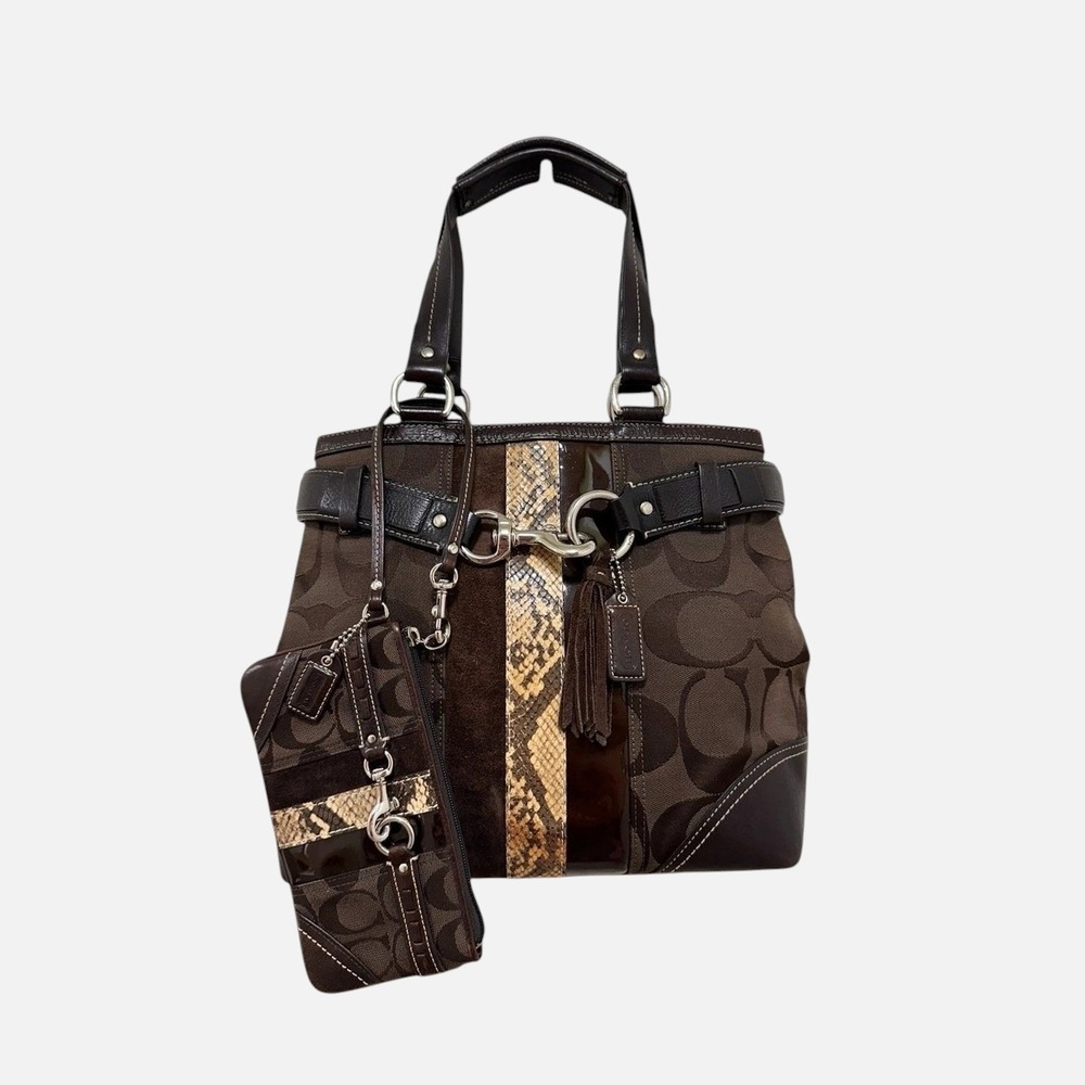 Coach Hamptons Signature Jacquard Patchwork Stripe Tote Wristlet‎ 10264